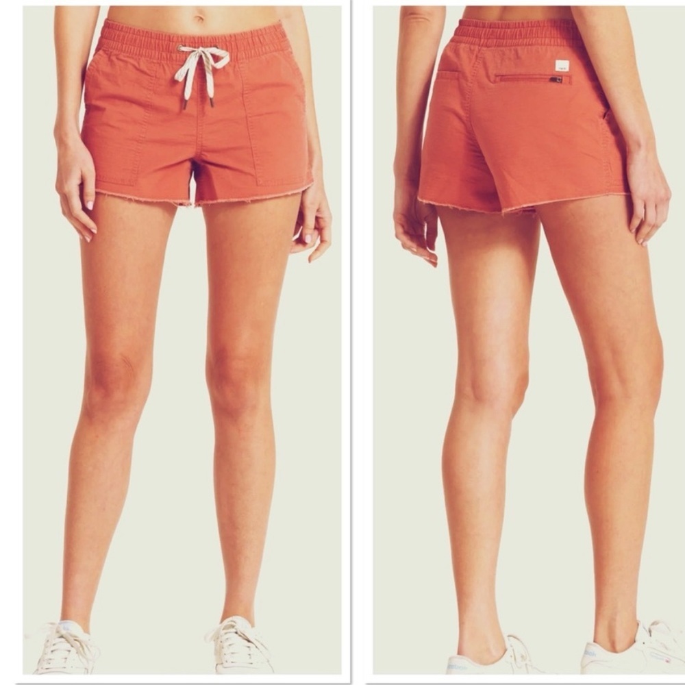 Vuori Orange Vintage Ripstop Shorts Drawstring Waist Organic Cotton Blend Size M